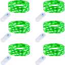 Minetom 6 Pack Fairy Lights Battery Operated String Lights - 7ft 20 LED Waterproof Silver Wire Firefly Lights for St Patrick's Day Decor DIY Crafts Wedding Table Centerpieces, Green