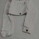 Women's Button Down Long Sleeve Cropped Denim Jean Jacket with Pockets (White) XS