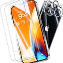 Pack Of 2 Opxyl Diamond Clear for iPhone 14 Case with 2X Screen Protector + 2X Camera Lens Protector, [Not Yellowing][Military-Grade Protection] Slim Thin Shockproof Phone Case for iPhone 14, Clear
