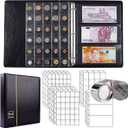 295pcs 2 in 1 Coin Collection Book Set, Coin Collection Supplies, Coin Holders for Collectors, 3 Size Coin Pockets and 9 Pockets Paper Money Storage Binder Father's Day Gift (Black)
