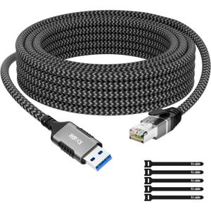 USB to Ethernet Cable 0.5 FT, USB 3.0 A Male to RJ45 Male Cord, Directly Connected, Aluminum Portable Gigabit LAN Network Cable for Laptop, PC, Switch, More, Braided Cable with 5 Pcs Ties