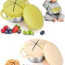 2 Pack Stainless Steel Snack Cups for Toddlers Spill Proof, Toddler Snack Containers with Spill-Proof Silicone Lids & Handles, Dishwasher Safe Perfect for Mess-Free Snacking (Yellow+ Beige)