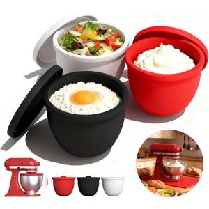 Silicone Bowl Liners for 5 Qt KitchenAid Mixers,3 Liners with Lids,Compatible with Stand Mixers,Non-Stick,Dishwasher Safe,for kitchen aid accessories and attachments, White & Red & Black