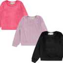 BTween Girls Cozy Velour Sweatshirt Set, 3 Pack of Soft Sweatshirts for Kids, Stylish Casual Outfits, Sizes 4-14 (7, Basic)