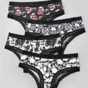 Women's 4 Pack Halloween Graphic Lace Hipster Panties Set Low Rise Underwear Briefs (XL)