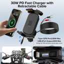 Motorcycle Phone Mount,with USB Charger (QC3.0/PD3.0 Fast Charging),Built-in Retractable Type-C Data Cable,with Motorcycles and Electric Bicycles,Compatible with All Phones from 4.7-6.8"