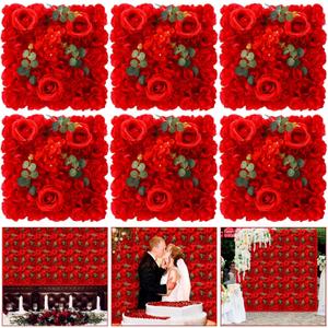 Tigeen 6 Pcs Flower Wall Panels 3D Silk Rose Floral Decorative Faux Flower Wall Background for Wedding Home Decoration Background Shop Party Photo Arrangement(Rose Red,15 x 15 Inch)