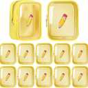Reginary 12 Pcs Back to School Gift Bags Pencil Patches Makeup Bags with Zipper Funny Teacher Clear Cosmetic Purse Waterproof Party Favors Gift for Teacher Classroom
