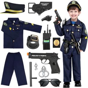 Luucio Police Costume for Kids, Police Officer Costume for Boys with Uniform, Halloween Costumes for Girls, Role Play Kit (Large-(8-10 Year), Blue)