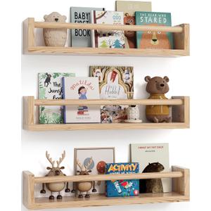 G&W Gruwald Nursery Book Shelves, Set of 3, Hanging Bookshelf, Wall Book Shelves for Bedroom Kids, Floating Shelf for Wall, Nursery Decor (16.5 Inches)