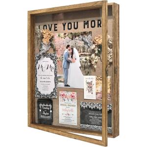 GraduatePro Shadow Box Frame 16x20 Display Case with Linen Back, Real Glass Window Door with Hinge, Picture Frame Wedding Bouquet Memorabilia Medals Photos Memory Box for Keepsakes, Carbonized Brown