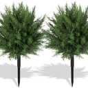 Lcuasc 2pcs Artificial Cypress Topiary Ball,Artificial Cypress Shrub Bushes with Ground Spike,UV Resistant Cedar Topiary Ball Trees for Porch,Artificial Plants for Outdoor Planters (Green)