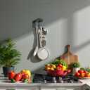 360Rotating Kitchen Utensil Rack n Phone Stand| Wall Mount Free Drilling Adhesive Utensils Hanging Holder with 6 Hooks| for Kitchen Tools n Gadgets