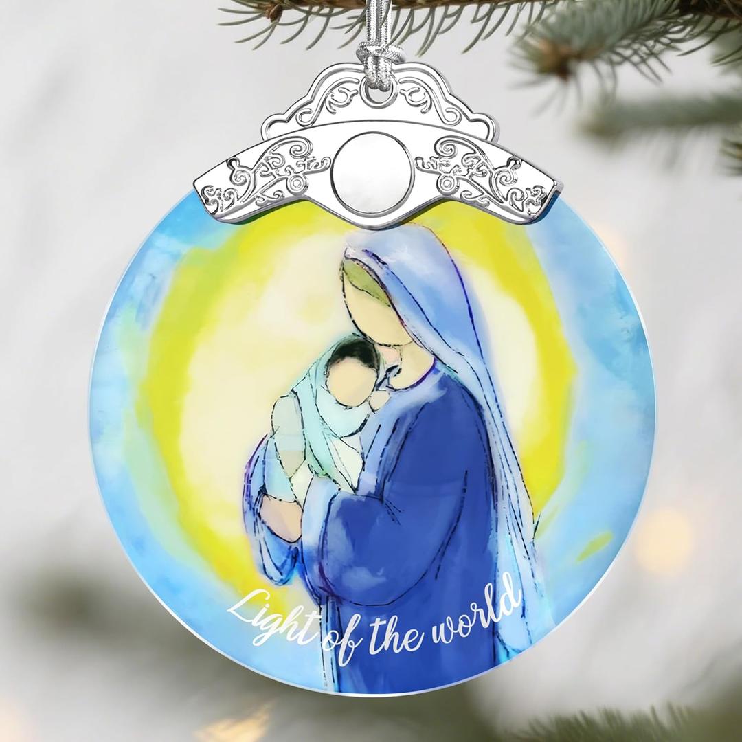Virgin Mary and Jesus Christmas Ornaments: Christmas Tree Ornaments, Holiday Decor for Religious, Stocking Stuffers, Gift Ideas, Xmas Gift, Christian Gifts & Religion Gifts (Religious Style 1) Pack of 2