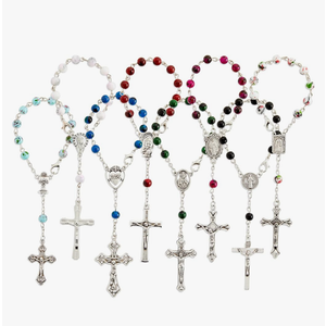 Juvale 24 Pack Small Catholic Rosary Bracelet for Women and Men - Prayer Beads for Baptism Christening, Prayer Room, Altar, (8 Colors & Crucifix Designs) - Rosary Beads Bracelet