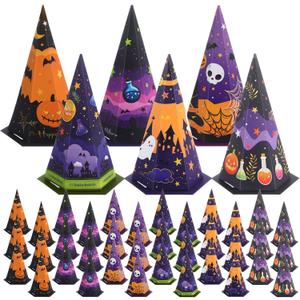 Ctosree 36 Pcs Halloween Treat Boxes Cone Halloween Boo Candy Box Bulk Pumpkin Ghost 6 Patterns Goodie Cookies Snack Boxes for Kid Trick or Treat School Party Favor Supplies Decoration (Spooky)