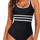 Aleumdr Women's Color Block One Piece Athletic Swimsuit Sports Tummy Control Cheeky High Cut Bathing Suits (Black), Size: XL