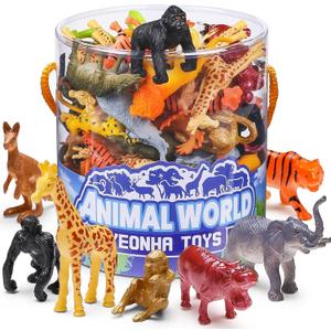 Yeonha Toys 60 Piece Mini Zoo Animal Toy with Gift Box, Realistic Small Plastic Animal Figure Sensory Bins, Jungle Party Favors, Cupcake Topper, School Education, Birthday Gifts for Kids Toddlers
