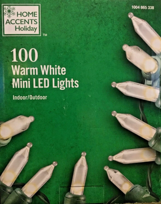 Home Accents Holiday 100ct Warm White LED Mini String Lights w/Green Wire NEW