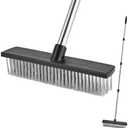 Wire Bristle Outdoor Scrub Brush with 60" Long Handle, Metal Stiff Bristle Floor Deck Scrubbing Brush Scrubber for Cleaning Moss, Tough Stains on Concrete, Grout, Garden, Garage, Patio