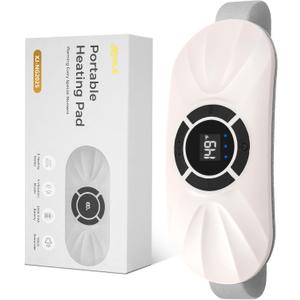 Portable Cordless Heating Pad for Period Cramps, Voice Reminder Menstrual Heating Pad with 6 Heat Levels and 6 Massage Modes, 3s Fast Heating, Gifts for Her Women Girls (White)