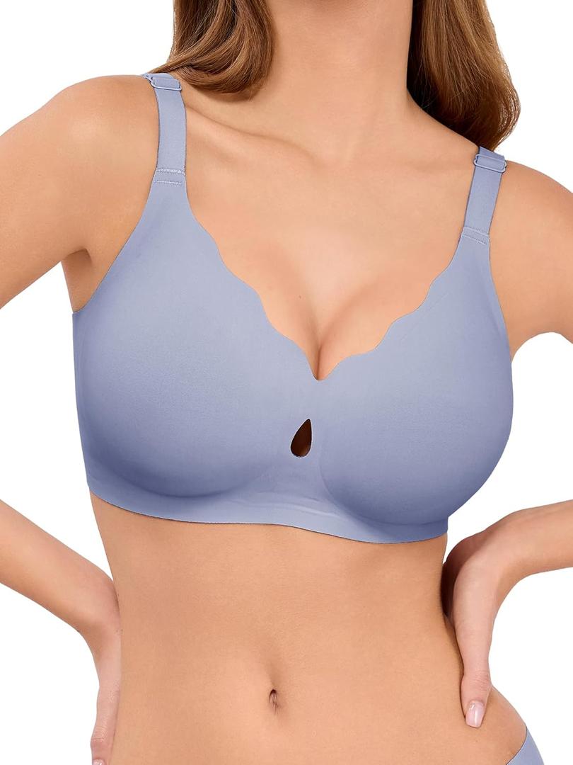 LUCKMEEY Bras for Women No Underwire Wave Push Up Wireless Bra Seamless Bras Full Coverage Bralettes Lift Everyday Bras (X-Large, Blue)