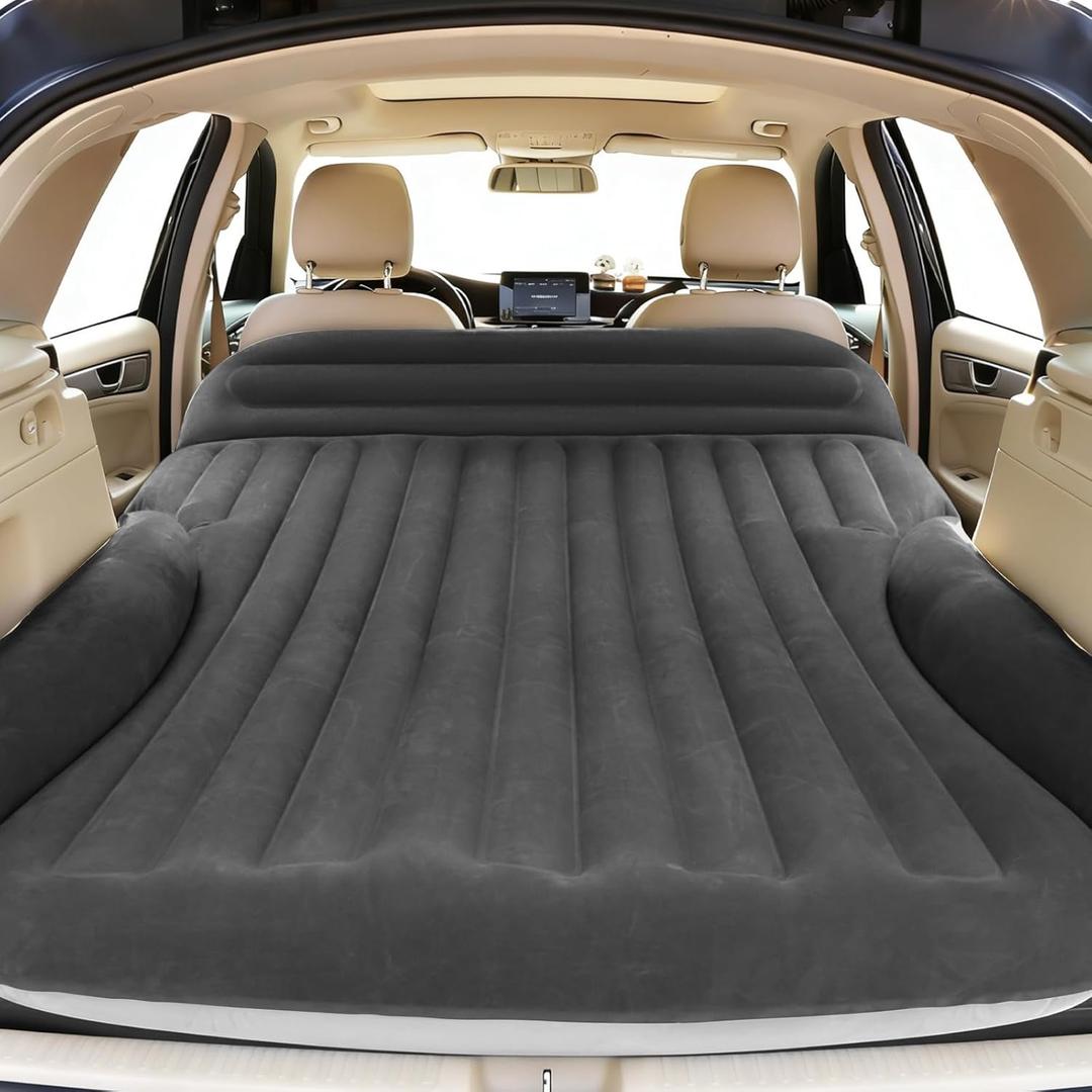 Ciremiv SUV Air Mattress, Double-Sided Thick Flocked Car Air Mattress with Built-in Pump & Pillow, Complete Sleeping Accessories for Auto Camping & Road TripsDark Coffee