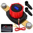 Joinfworld Side Post Battery Disconnect Switch 12V-48V with Led Voltmeter Display, DC 5-60V Battery Kill Switch Waterproof Marine Battery Cut Off Switch 12 Volt for Car RV Boat ATV UTV Vehicles