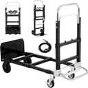 3 in 1 Dolly Cart with Wheels, 500 lb Folding Hand Truck with Retractable Handle and Bungee Cord, Convertible 2 Wheel Dolly Hand Truck for Moving Boxes, Home, Office, Warehouse, Travel, Black