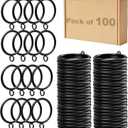 Curtain Rings 100Pack Black Curtain Ring with Eyelets, 1.5 inch Inner Diameter Drapery Metal Rings Apply for Curtain Rods(Fits Up to 1.25-Inch Curtain Rods)
