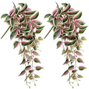 DILATATA Fake Hanging Plants Artificial Hanging Plants 26" Faux Wandering Jew Hanging Leaves Plants for Wall Shelf Home Indoor Outdoor Decor - 2 Pack