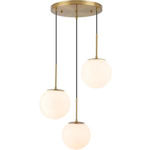 3-Light Cluster Pendant Lights, Mid Century Modern Globe Cluster Chandelier with Milk Glass, Brass Gold Pendant Lighting for Kitchen Island, Staircase, Dining Room, Living Room