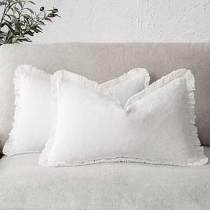 Foindtower Set of 2 Decorative Linen Fringe Throw Pillow Covers Cozy Boho Farmhouse Cushion Cover with Tassels Soft Accent Pillowcase for Couch Sofa Bed Living Room Home Decor, 12×24 Inch, White