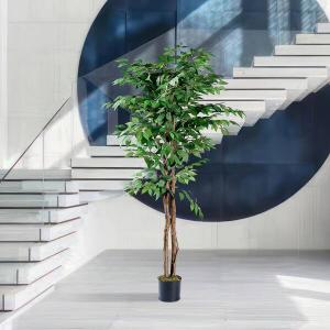 5FT Artificial Ficus Tree-Artificial Plants Indoor,Faux Tree,Tall Fake Plants Indoor Fake Tree Artificial Trees for Home Decor Indoor,Living Room Corner Decor (White+green)