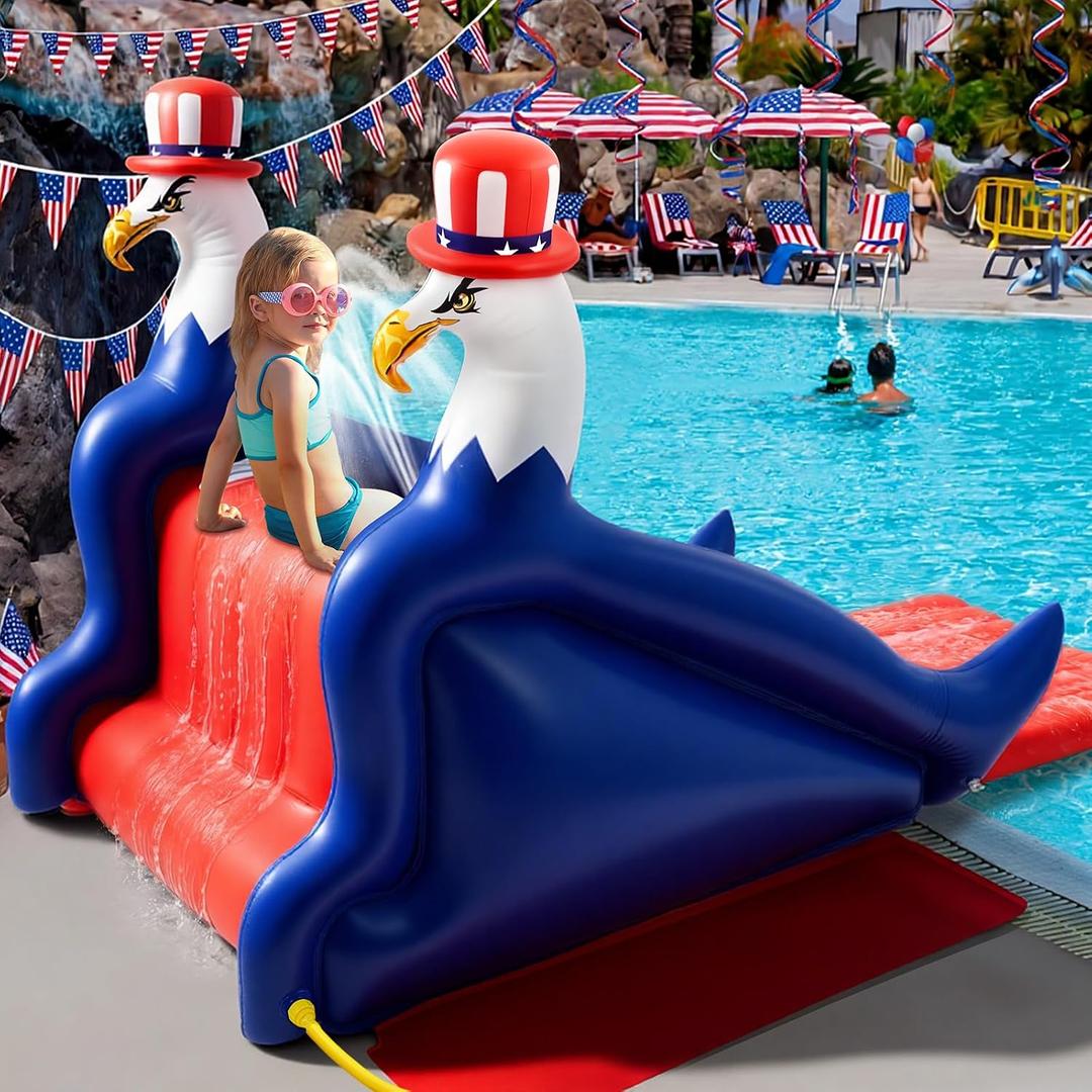 Seenelling 98 Inch Patriotic Eagle Inflatable Pool Slide Giant Red White Blue Inflatable Water Slide for 4th of July Memorial Day Flag Day Pool Parties, 250th Anniversary Decorations