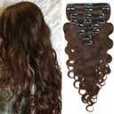 S-noilite Wavy Clip in Hair Extensions Real Human Hair Double Weft Thick 8 PCS Clip in Remy Hairpiece Natural Body Wave Full Head (20 Inch - 150g, Medium Brown)