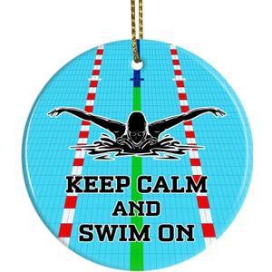 Keep Calm and Swim On Girls Swimming Christmas Ornament, Gifts for Swimmers Girls Swim Team Swimming Pool Ornament Hanging Decorations for Xmas Tree, Sports Gifts for Female Swimmers Athlete Coaches