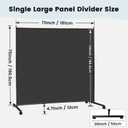 MAYOLIAH Large Single Panel Room Divider on Wheels, 71W x 75H Rolling Privacy Screen, Portable Wall Divider for Home Office Partition, Black