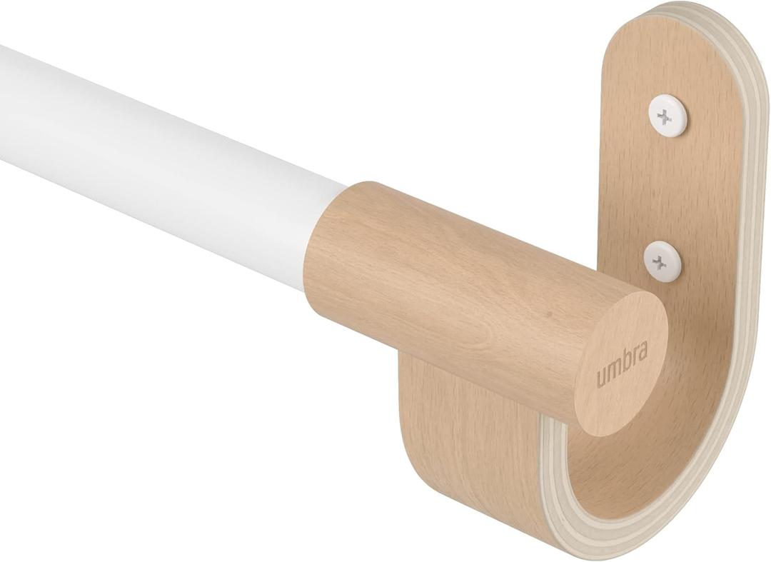 Umbra Bellwood Curtain Rod for Window Drapery, Adjustable Length 42" to 120", Set Includes Finials and Mounting Hardware, White/Natural