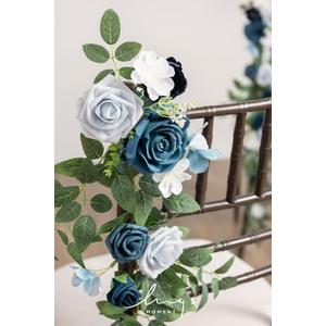 Ling's moment 10pcs Wedding Chair Decorations Aisle Floral Swag Artificial Pew Flowers Hanging Garland Dusty Blue & Navy for Ceremony Reception Church Rose Floral Faux Arrangement Party Outdoor Decor, Each is 30" long
