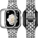 Supoix Compatible with Apple Watch Band 38/40/41/42/44/45/46/49mm+ Case, Women Jewelry Bling Diamond Rhinestone Replacement Metal Bands & 2 Pack PC Protector Case for iWatch Ultra 3/2/1 Series 11/10/9/8/7/6/5/4/3/2/1/SE