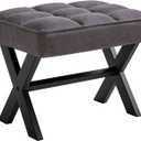 IBUYKE Small 12" H Footrest, Square Linen Foot Stool with Metal X-Leg, Multi-Use as Small Side Table, Step Stool for Living Room, Bedroom, Entryway, Office, Dark Gray WBD011G