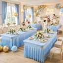 6 Pack 8ft Baby Blue Spandex Table Cloths for Rectangle Tables Wrinkle Free Rectangle Tablecloths, Stretch Fitted Table Cover with Skirt for Baby Shower Boy Birthday Party Wedding Banquet Buffet