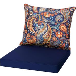 Fabuday Outdoor Chair Cushions Set - 24 x 24 Inch Waterproof & Fade Resistant Patio Furniture with Removable Cover Deep Seat & Back Pillow with Ties Replacement for Sunbrella Outside Sofa Couch Floral