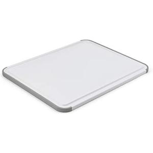 KitchenAid Classic Plastic Cutting Board with Perimeter Trench and Non Slip Edges, Dishwasher Safe, 11 inch x 14 inch, White and Gray