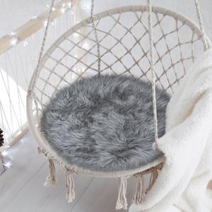 15.7 Inch Grey Mini Round Faux Fur Sheepskin Rugs Small Fluffy Circle Rug for Bedroom Dorm Living Room Shag Circular Carpet Mini Small Size for Nail Desk Sofa Couch Seat Cushion Photographing