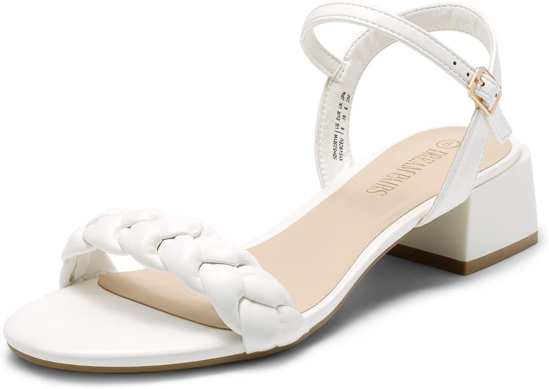 DREAM PAIRS Women's Low Heels for Women Braided Open Toe Ankle Strap Block Chunky Heel Sandals Holiday Party Wedding Dress Pumps Shoes,Size 7.5,White,SDHS2301W