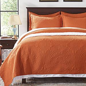 Anluoer Quilt Queen Size Bedding Set-Burnt Orange Embossed, Bedspreads-Lightweight Summer Soft Microfiber Bedspread, Bed Coverlet for All Seasons (1 Quilt, 2 Pillow Shams)