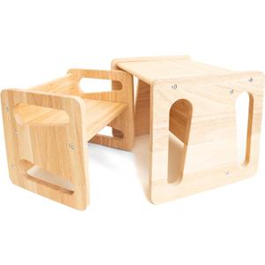 Montessori Weaning Table and Chair Set - Solid Wooded Toddler Table - Cube Chairs for Toddlers - Real Hardwood - Kids Montessori Furniture (Classic,  Medium, Small)