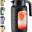 68 oz Glass Pitcher with Lid and Handle, Glass Carafe/Jug for Hot/Cold Water, Large Iced Tea Pitcher for Coffee, Juice and Homemade Beverage, Black